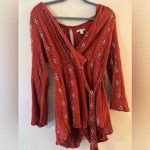 Burnt Orange Miami Embroidered Romper size medium